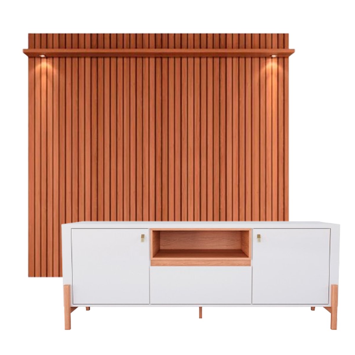 Rack Bancada com Painel para Tv de até 70" com Led Dalua Jequitibá Ripado 3D/Off White