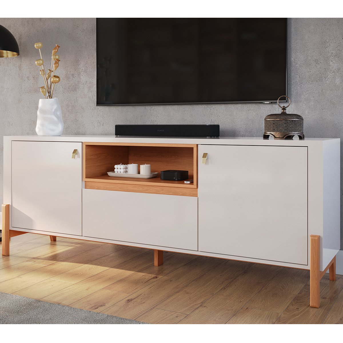 Rack Bancada com Painel para Tv de até 70" com Led Dalua Jequitiba/Off White