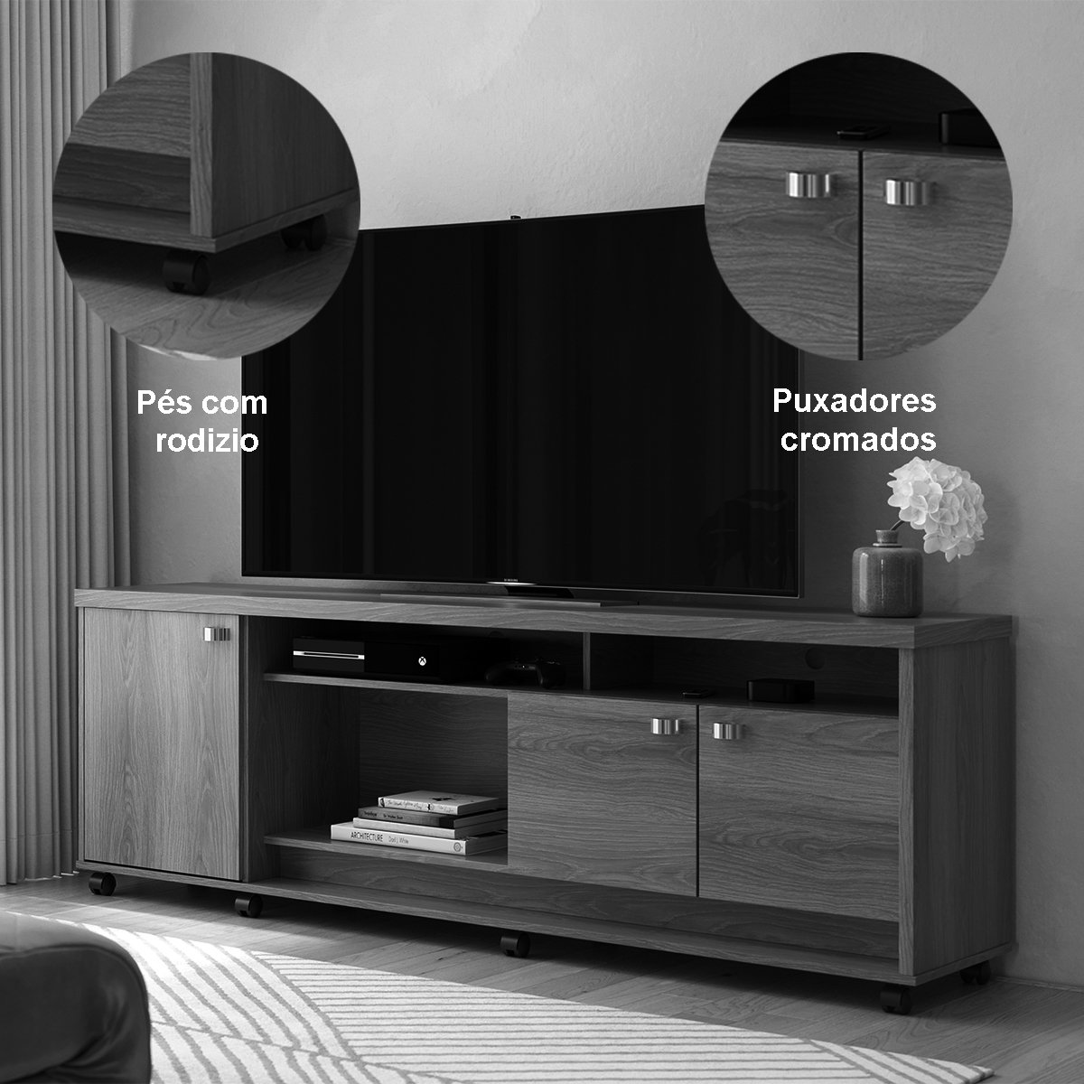 Rack Bancada com Painel para Tv de até 70" com Led Luari Jequitiba/Off White