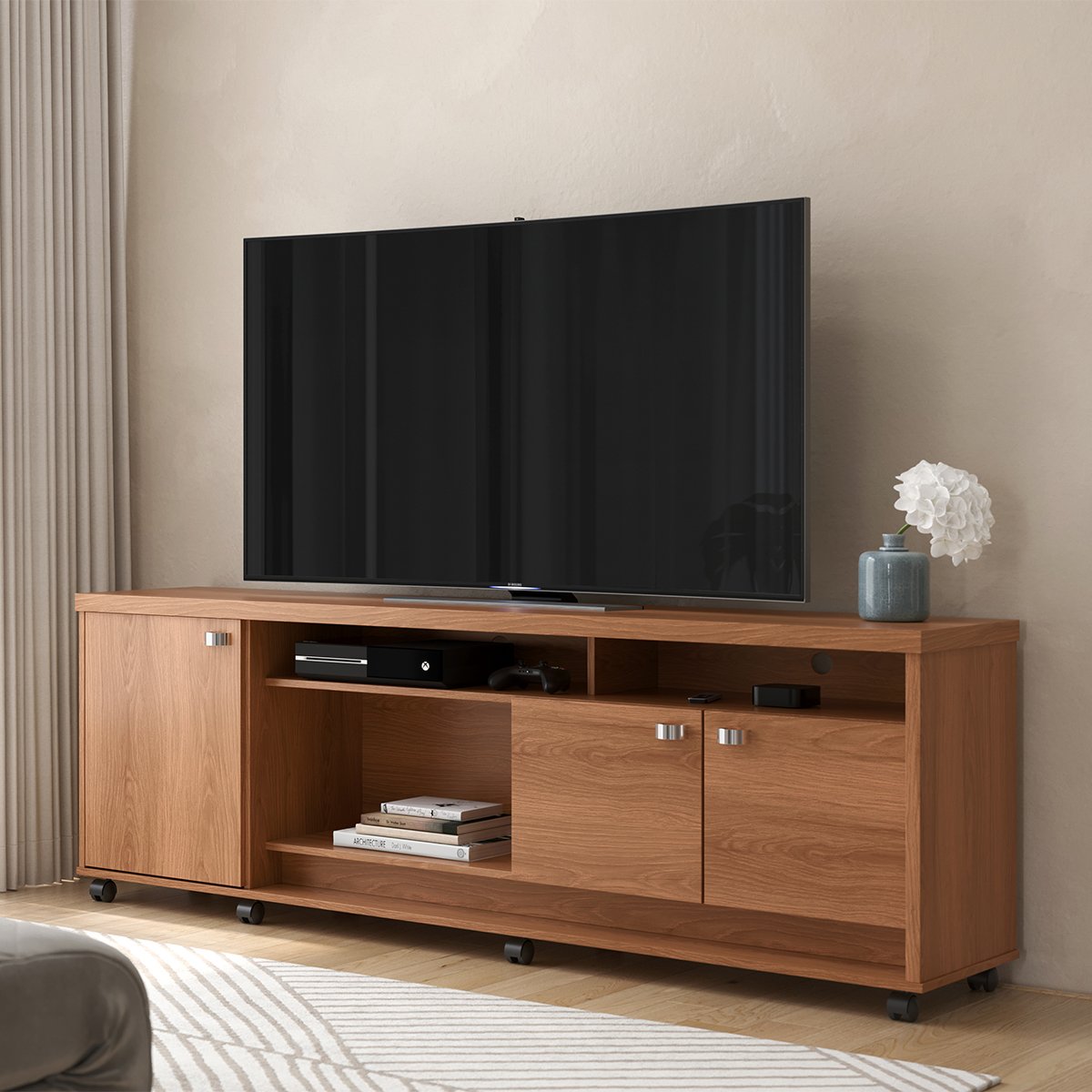 Rack Bancada com Painel para Tv de até 70" em 100% MDF Lena Jequitiba