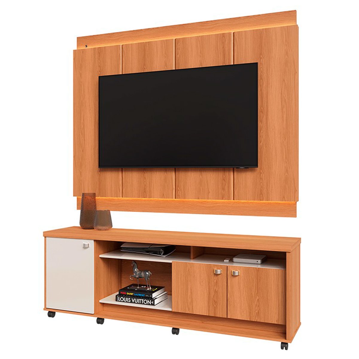 Rack Bancada com Painel para Tv de até 70" em 100% MDF Lena Jequitiba/Off White