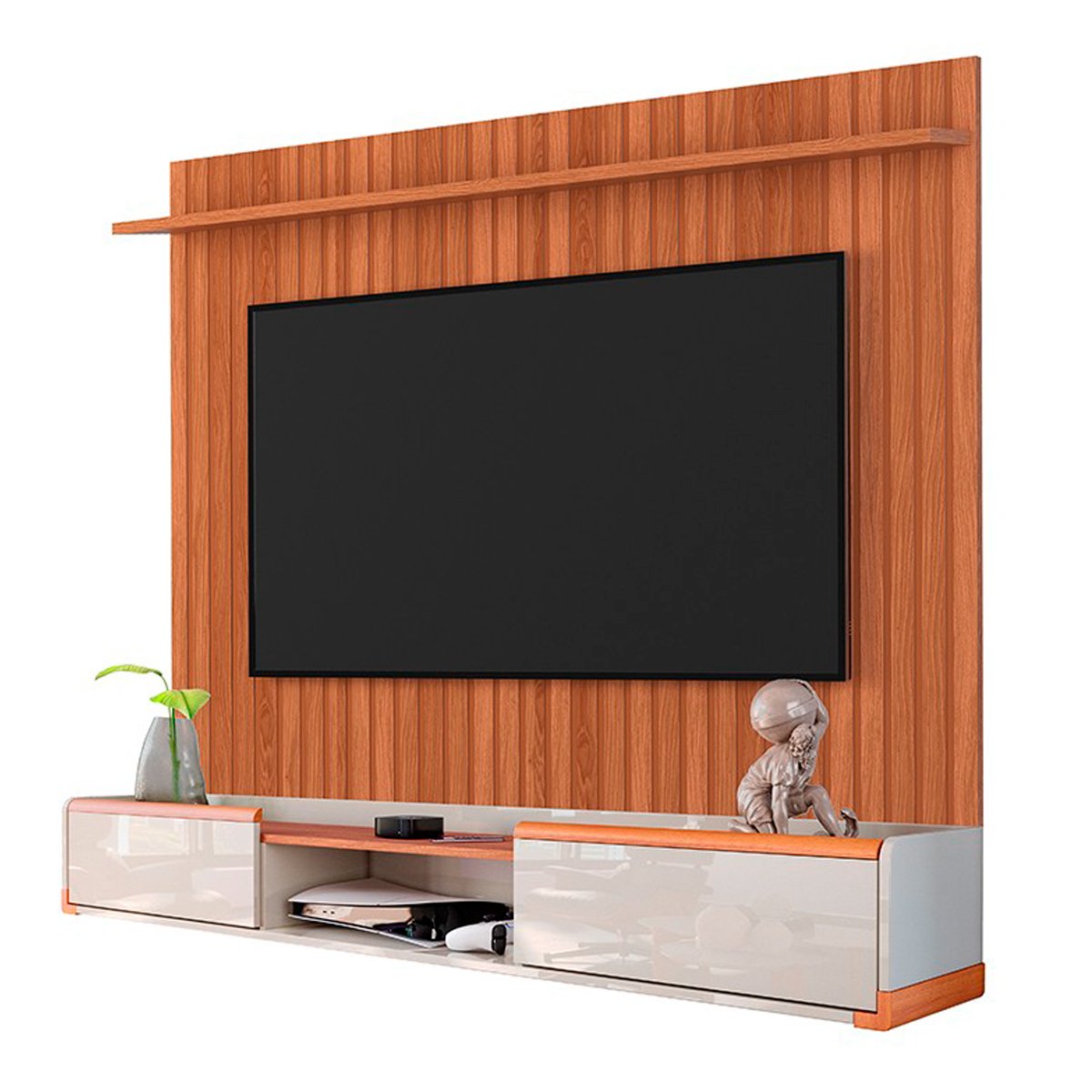 Rack Bancada com Painel para Tv de até 70" em MDF Euro Off White/Jequitiba