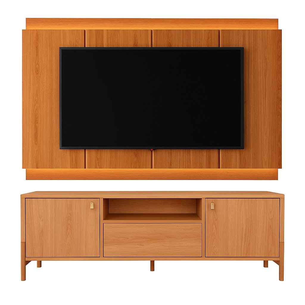 Rack Bancada com Painel para Tv de até 75" 100% MDF Holanda Jequitiba