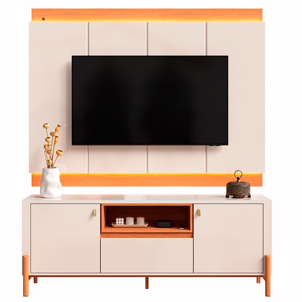 Rack Bancada com Painel para Tv de até 75" 100% MDF Holanda Jequitiba/Off White