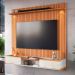 Rack Bancada com Painel para Tv de até 75" com Led Ariel Jequitibá Ripado 3D/Off White