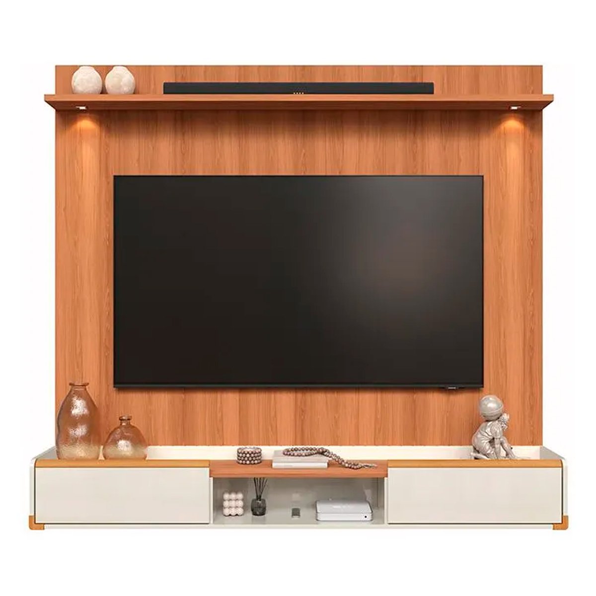 Rack Bancada com Painel para Tv de até 75" com Led Ariel Jequitiba/Off White