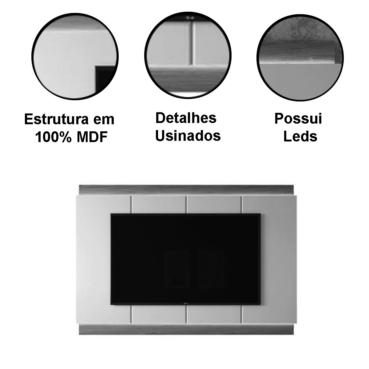 Rack Bancada com Painel para Tv de até 75" com Led Maka Jequitiba/Off White