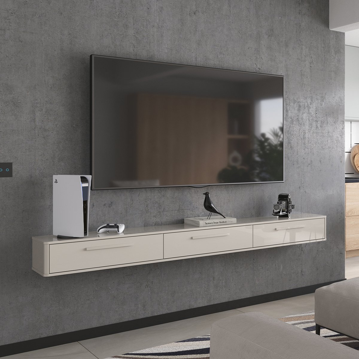 Rack Bancada com Painel para Tv de até 75" com Led Maka Jequitiba/Off White