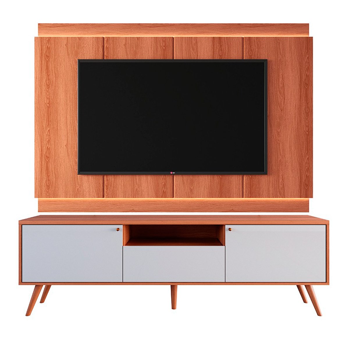 Rack Bancada com Painel para Tv de até 75" com Led Tina Jequitiba/Off White