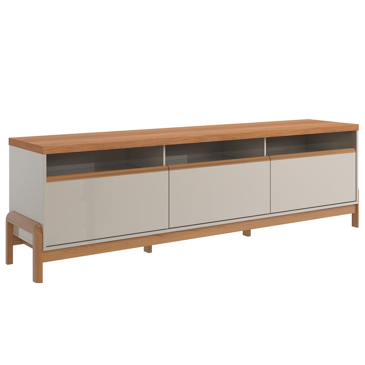Rack Bancada com Painel para Tv de até 75" em MDF Line Off White/Jequitiba