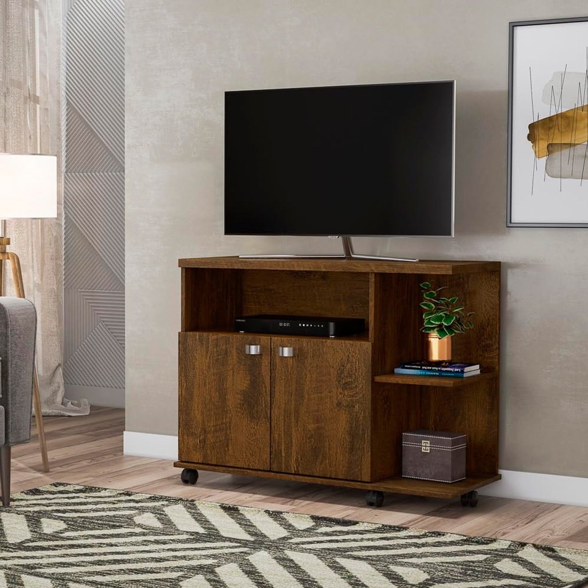 Rack Bancada para Tv de até 40" 2 Portas e Rodízios Boalis  Canela