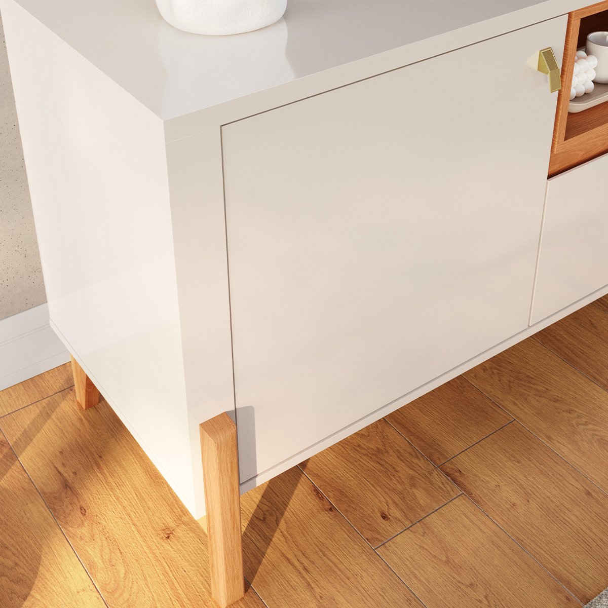 Rack Bancada para Tv de até 70" 2 Portas 1 Gaveta Gleyce Off White/Jequitiba