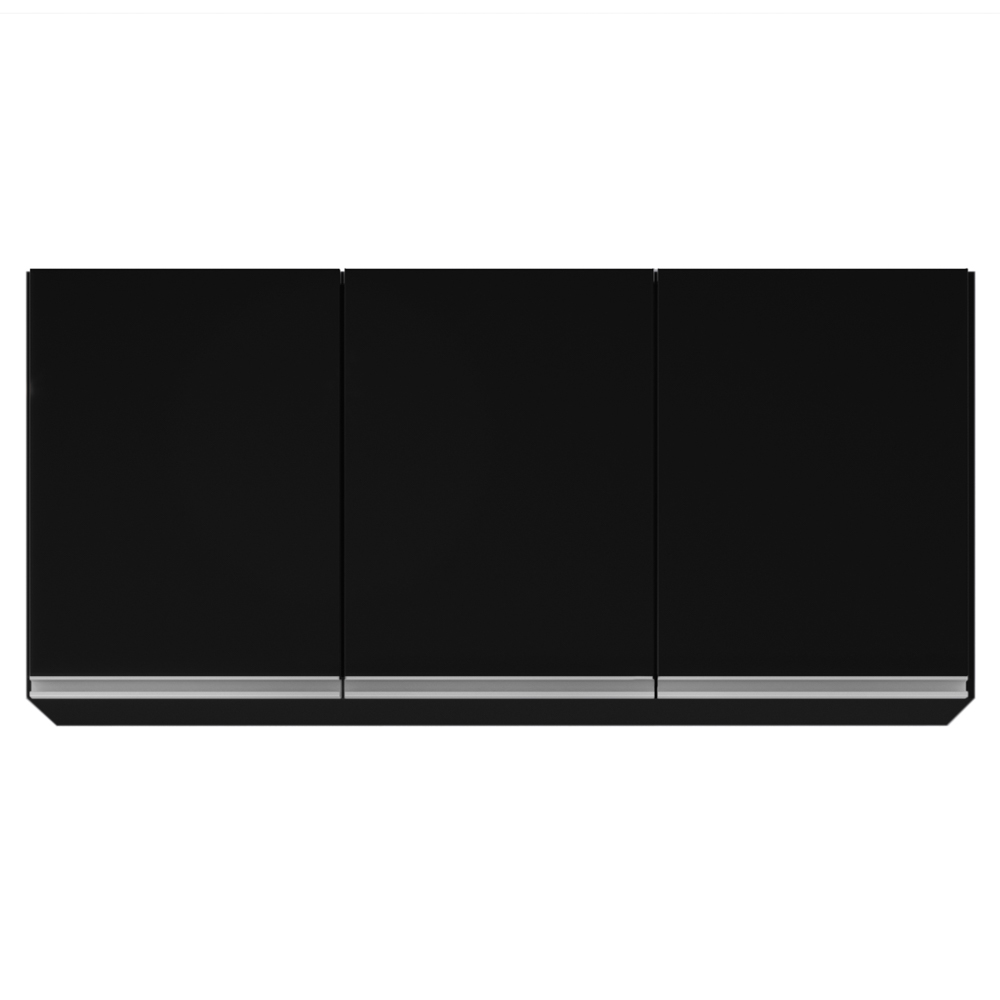 Armário Aéreo 120cm 3 Portas Virgínia Preto - Lumil Móveis