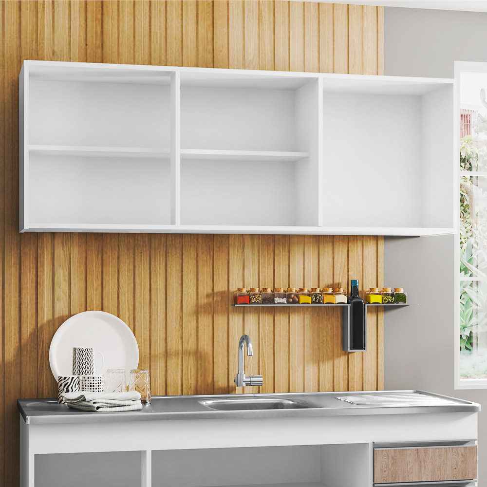 Armário Aéreo 150cm 3 Portas Argélia Branco/Castanho - Lumil