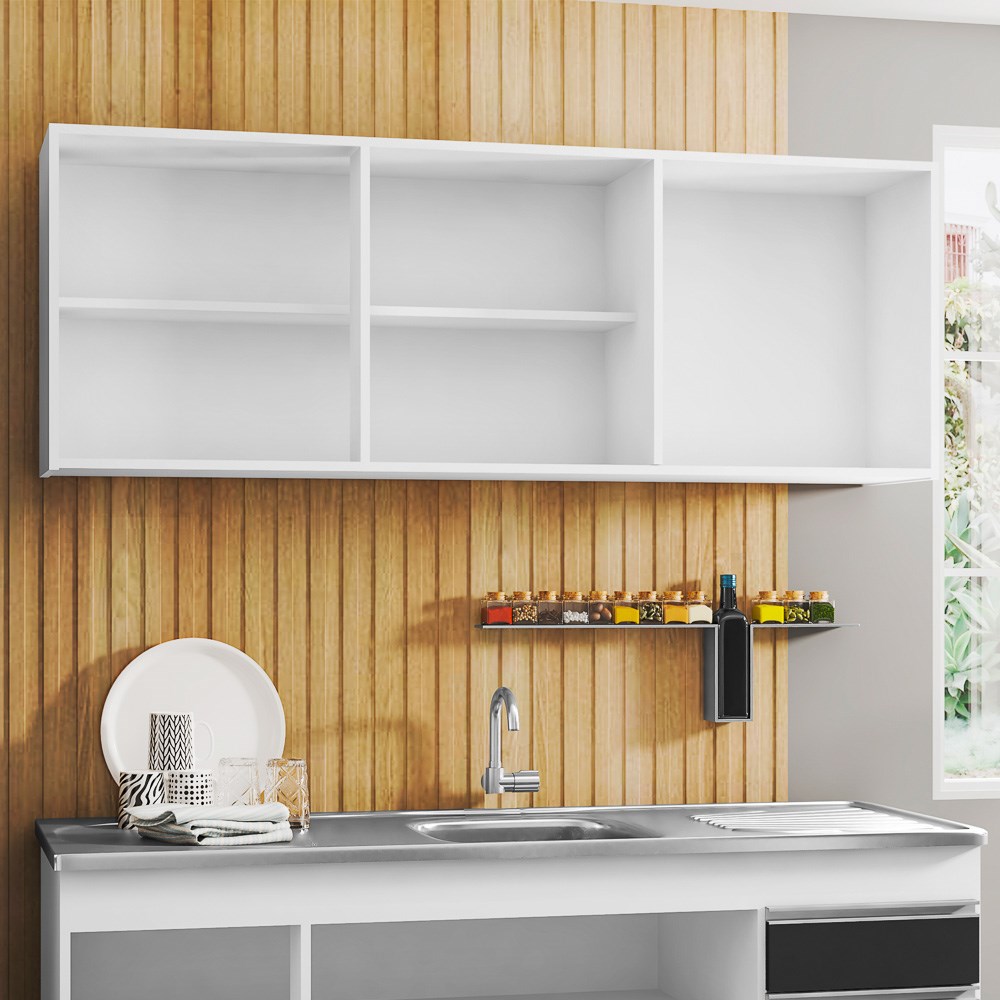 Armário Aéreo 150cm 3 Portas Argélia Branco/Preto - Lumil