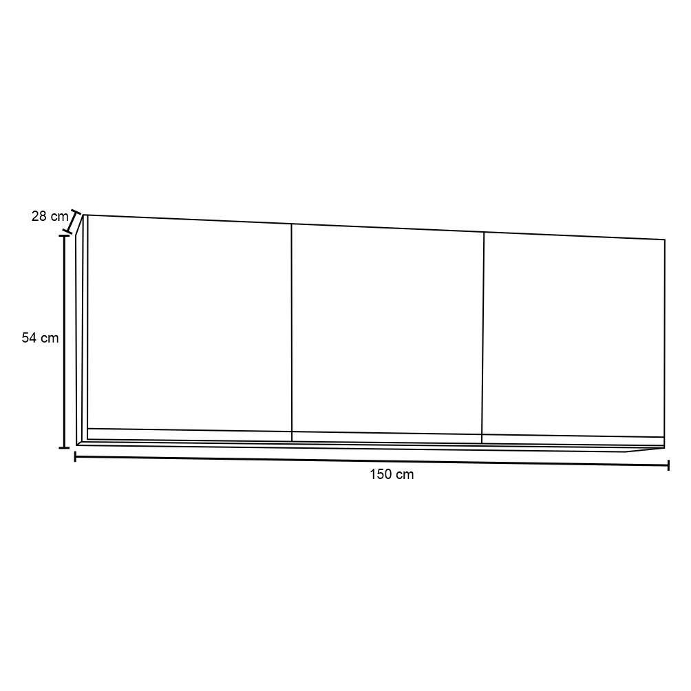 Armário Aéreo 150cm 3 Portas Argélia Preto - Lumil