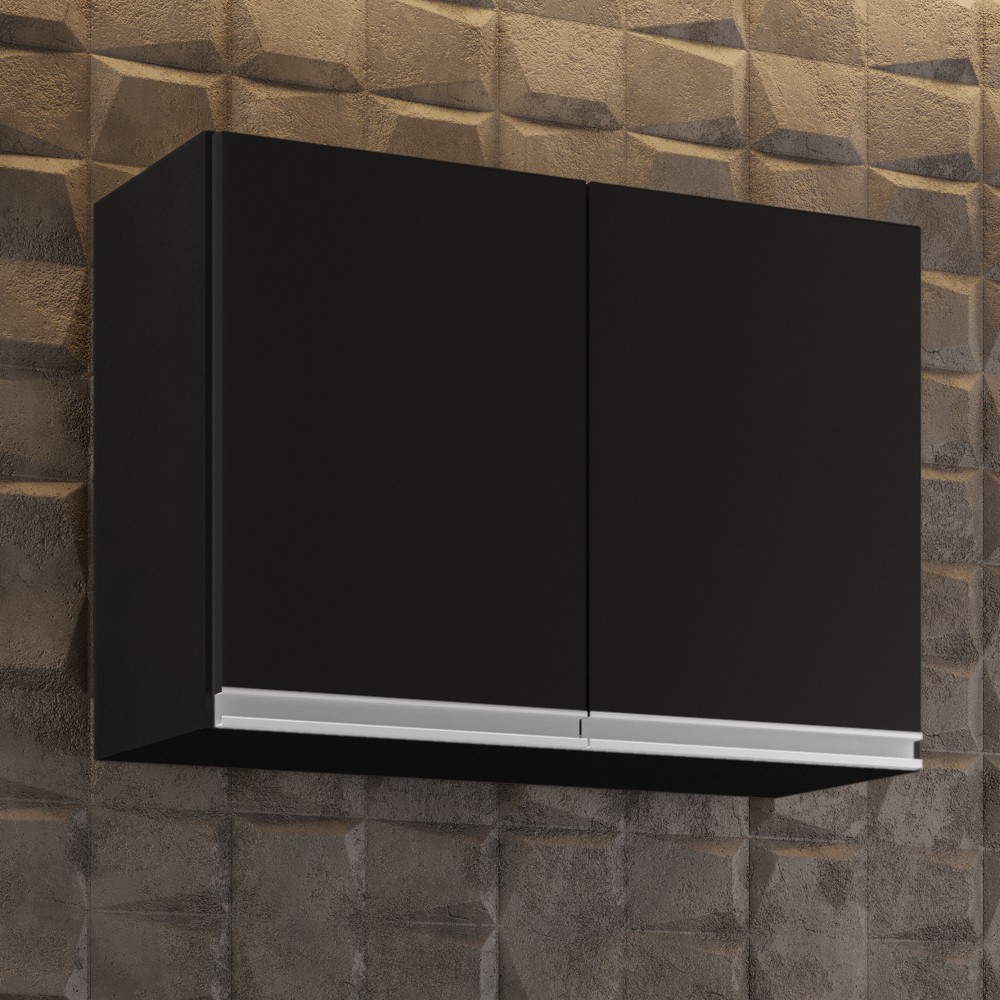Armário Aéreo 67cm 2 Portas Califórnia Preto - Lumil Móveis