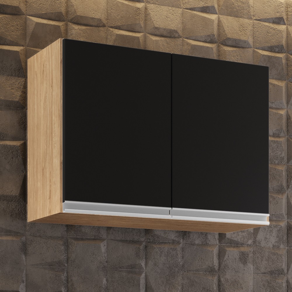 Armário Aéreo 80cm 2 Portas Califórnia Castanho/Preto - Lumil Móveis