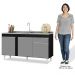Armário Aéreo Argélia e Balcão Gabinete com Pia Inox 150cm Dakota Preto/Cinza - Lumil