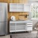 Armário Aéreo Argélia e Balcão Gabinete com Pia Inox Marrocos 150cm Branco - Lumil Móveis