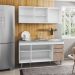 Armário Aéreo Argélia e Balcão Gabinete com Pia Inox Marrocos 150cm Branco/Castanho - Lumil