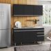 Armário Aéreo Argélia e Balcão Gabinete com Pia Inox Marrocos 150cm Preto - Lumil