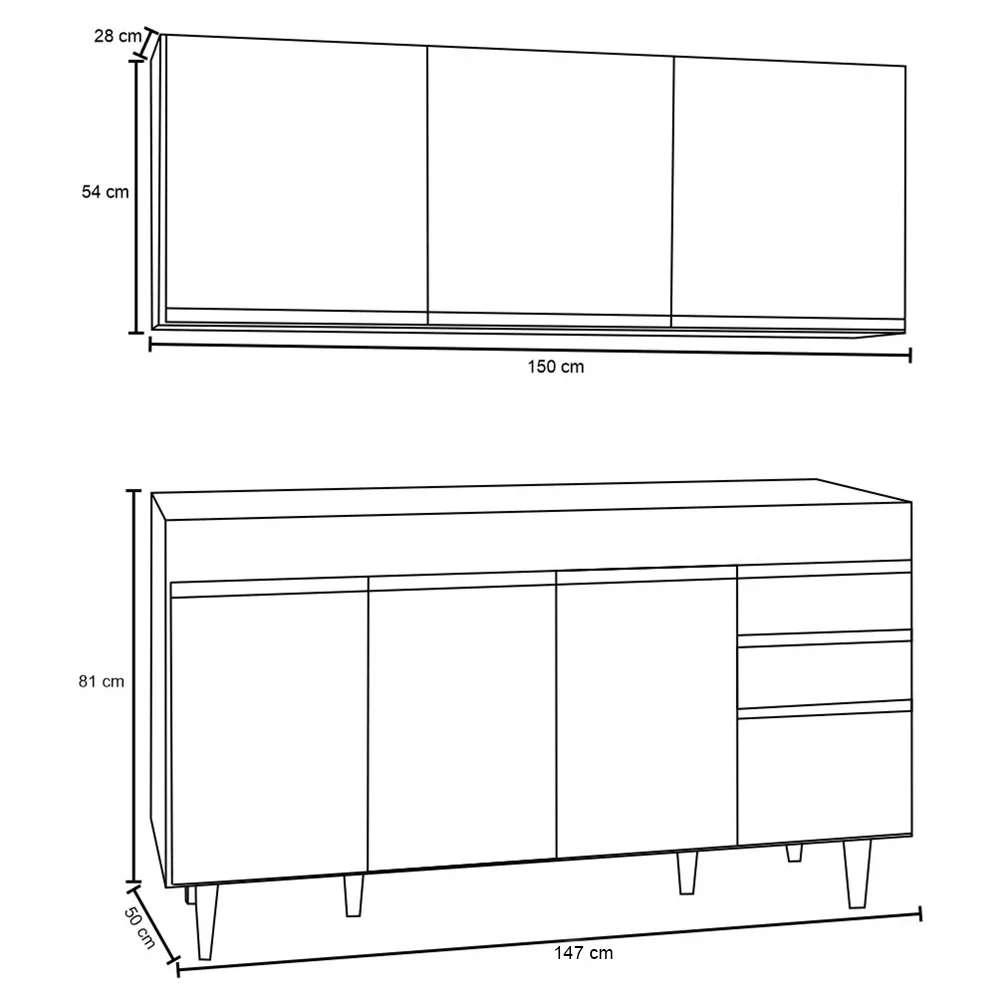 Armário Aéreo Argélia e Balcão Gabinete de Pia Marrocos 150cm Branco/Castanho - Lumil