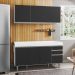Armário Aéreo Argélia e Balcão Gabinete de Pia Marrocos 150cm Branco/Preto - Lumil