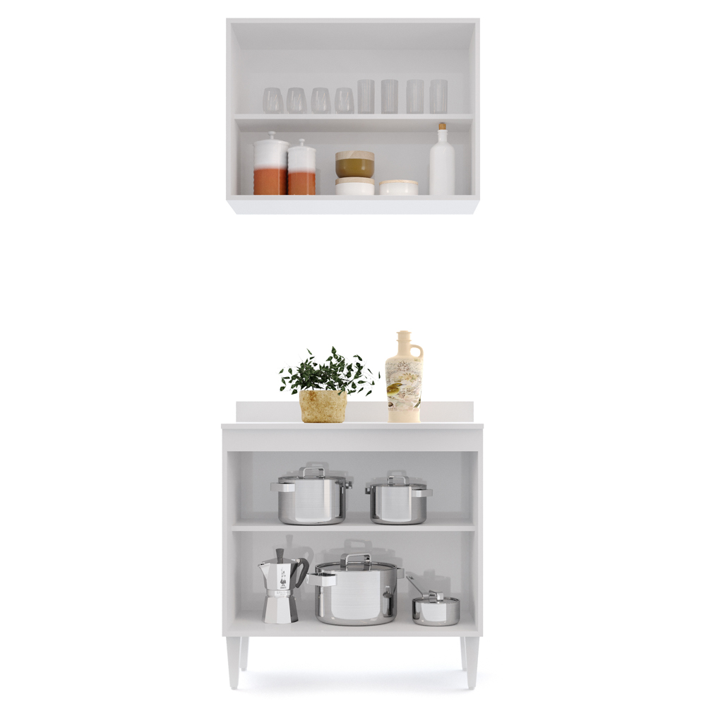 Armário Aéreo Califórnia e Balcão Hawai com Tampo 80cm Branco - Lumil