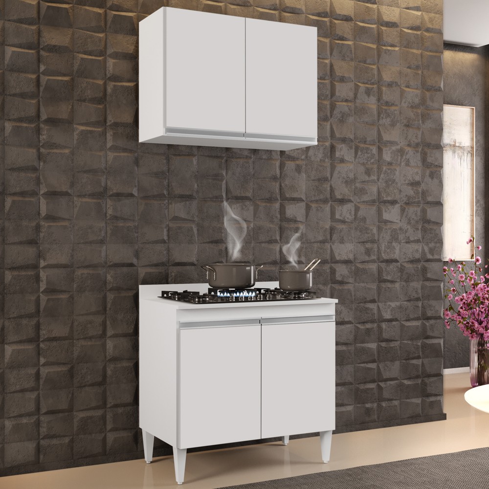 Armário Aéreo Califórnia e Balcão Para Cooktop Flórida Branco - Lumil Móveis