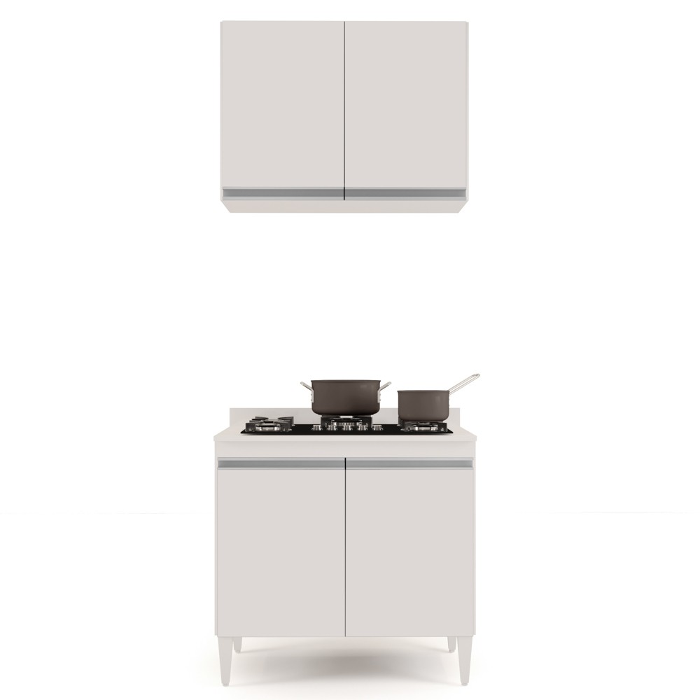 Armário Aéreo Califórnia e Balcão Para Cooktop Flórida Branco - Lumil Móveis
