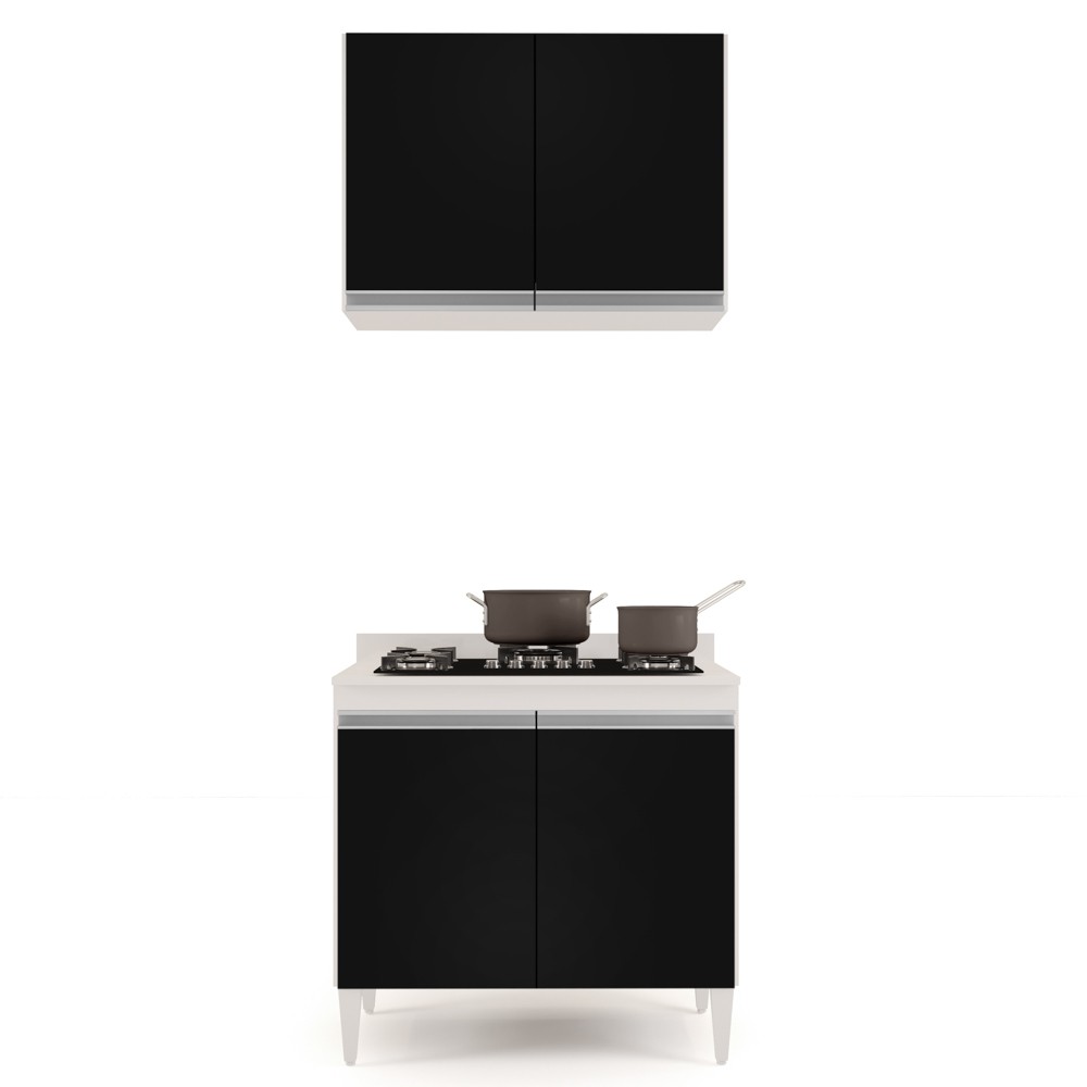 Armário Aéreo Califórnia e Balcão Para Cooktop Flórida Branco/Preto - Lumil Móveis