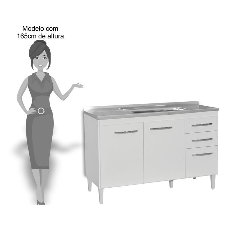 Armário Aéreo Honduras e Balcão Gabinete de Pia Suécia 120cm Branco - Lumil Móveis