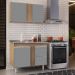 Armário Aéreo Indiana e Balcão Gabinete 100cm com Pia Inox Luziania Castanho/Cinza - Lumil