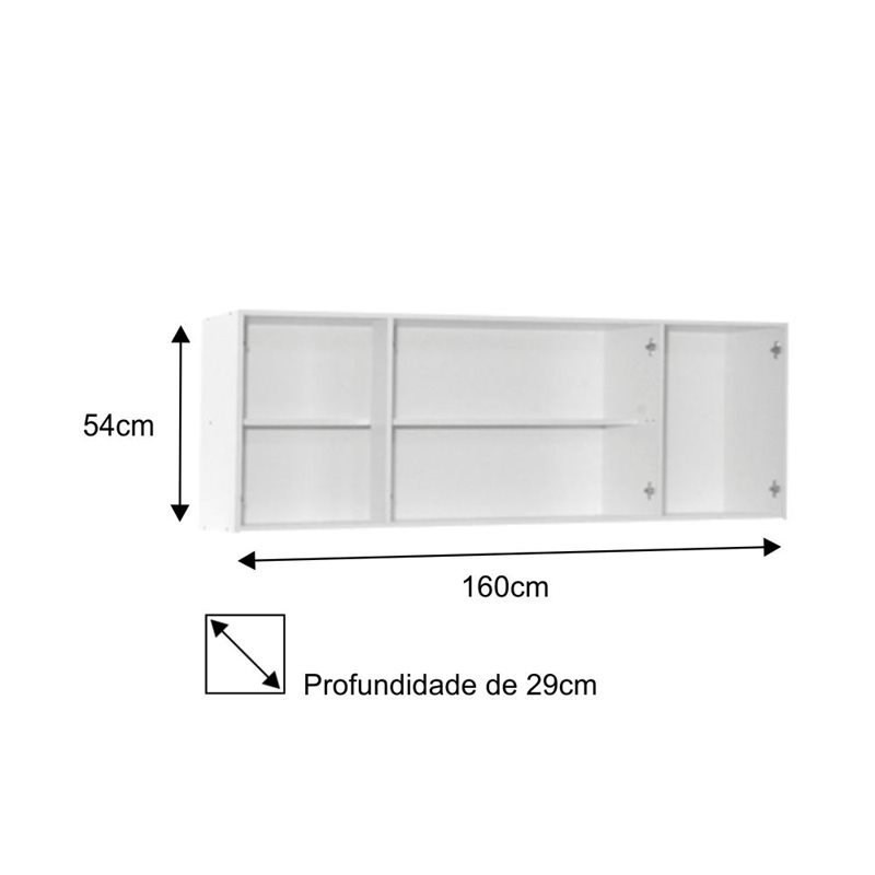 Armário Aéreo Panamá 04 Portas 160cm Branco/Preto - Lumil Móveis