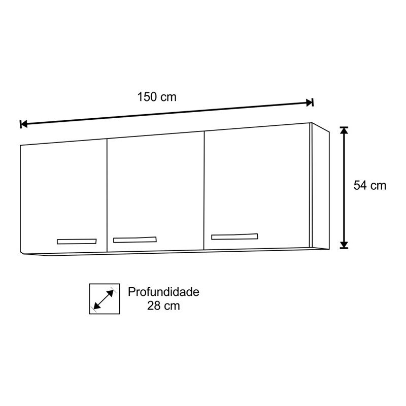 Armário Aéreo Parma e Balcão Gabinete Pia Inox Lisboa 150cm Branco/Castanho - Lumil Móveis