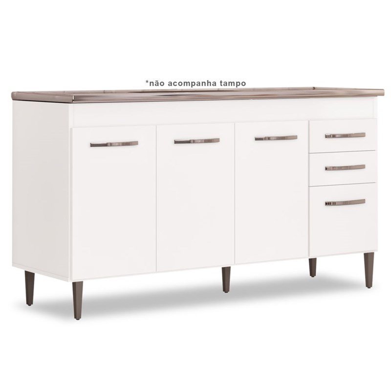 Armário Aéreo Parma e Balcão Gabinete de Pia Lisboa 150cm Branco - Lumil Móveis