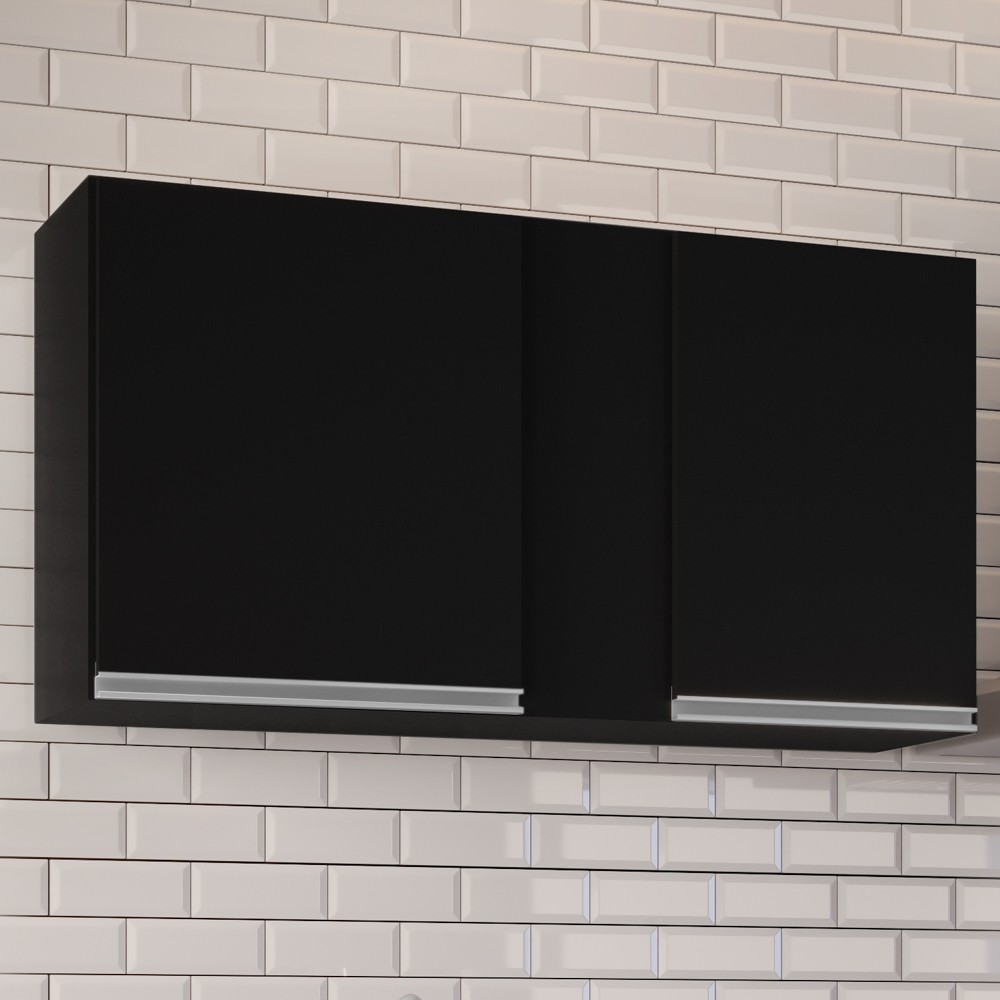 Armário Aéreo de Cozinha 100cm 2 Portas Indiana Preto - Lumil Móveis