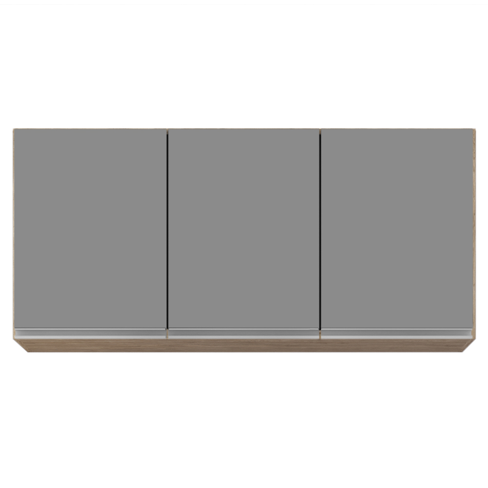 Armário Aéreo de Cozinha 120cm 3 Portas Virgínia Castanho/Cinza - Lumil