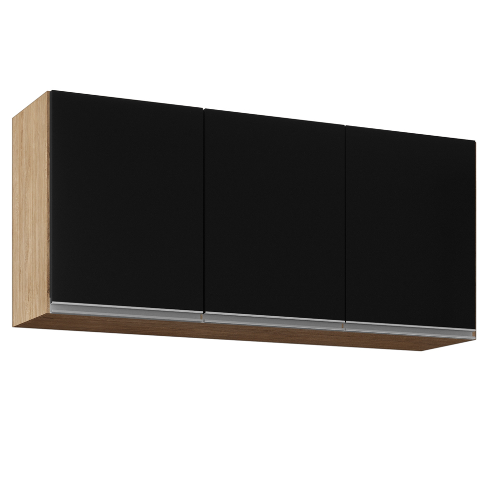 Armário Aéreo de Cozinha 120cm 3 Portas Virgínia Castanho/Preto - Lumil