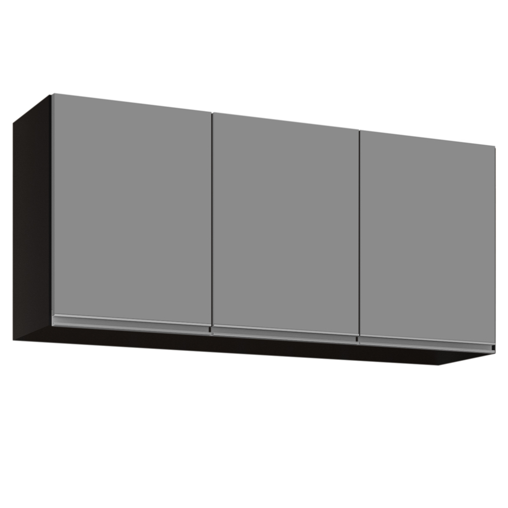 Armário Aéreo de Cozinha 120cm 3 Portas Virgínia Preto/Cinza - Lumil