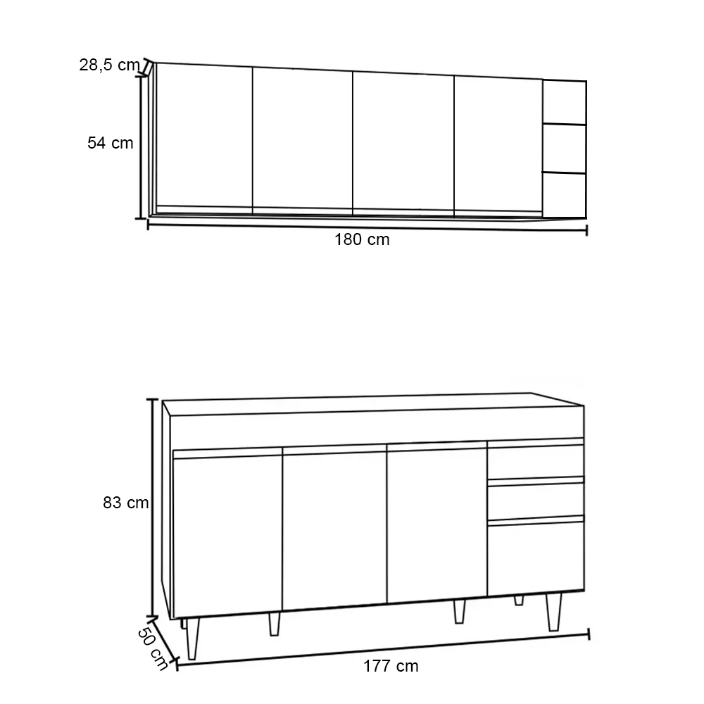 Armário Nevada e Balcão para Pia 180cm Dallas Branco - Lumil