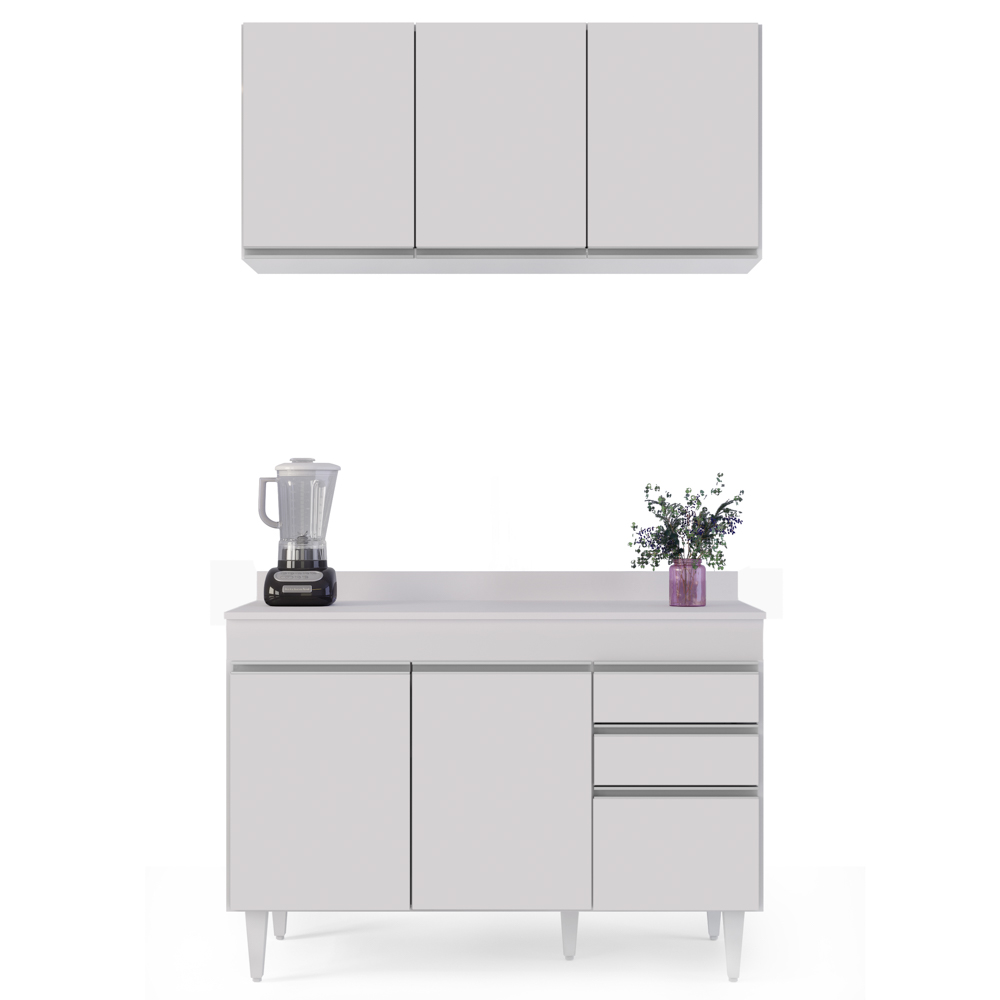 Armário Virgínia e Balcão com Tampo Michigan 120cm Branco - Lumil