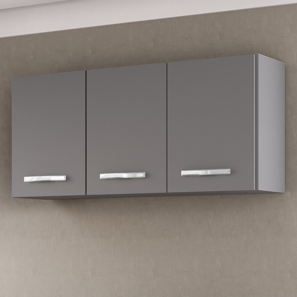 Armário de Cozinha Aéreo 120cm 3 Portas Honduras Cinza - Lumil