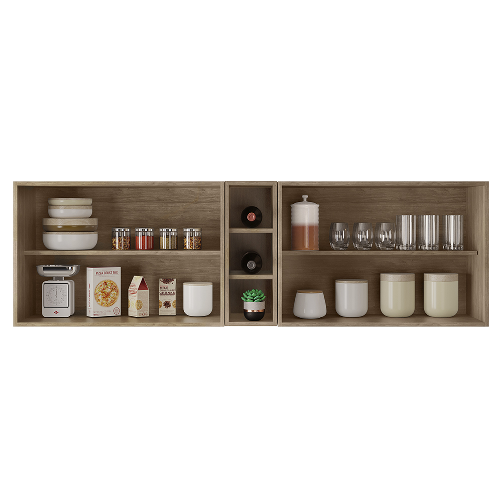 Armário de Cozinha Aéreo Califórnia 180cm Kit 2 com Nicho Adega Castanho/Cinza - Lumil