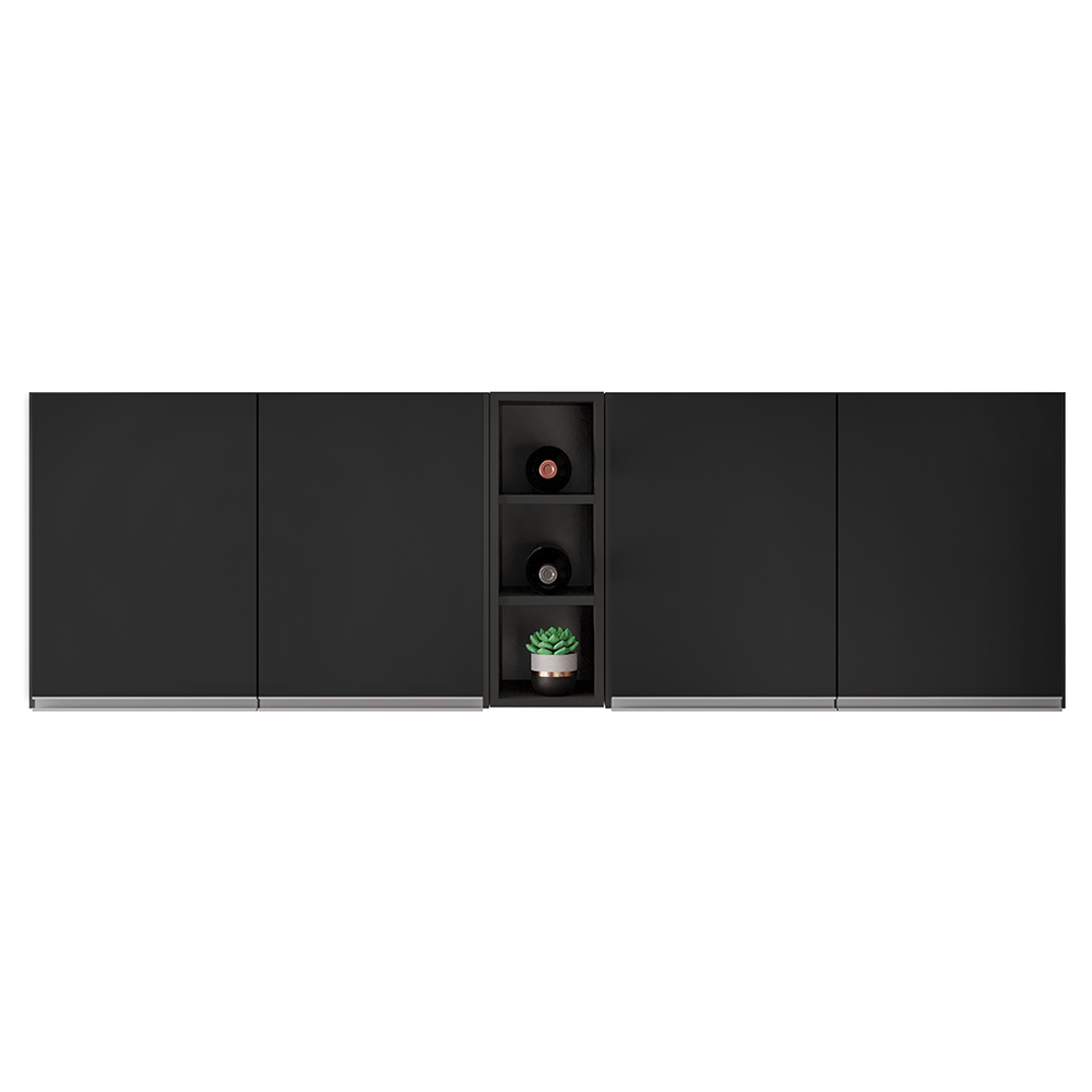 Armário de Cozinha Aéreo Califórnia 180cm Kit 2 com Nicho Adega Preto - Lumil