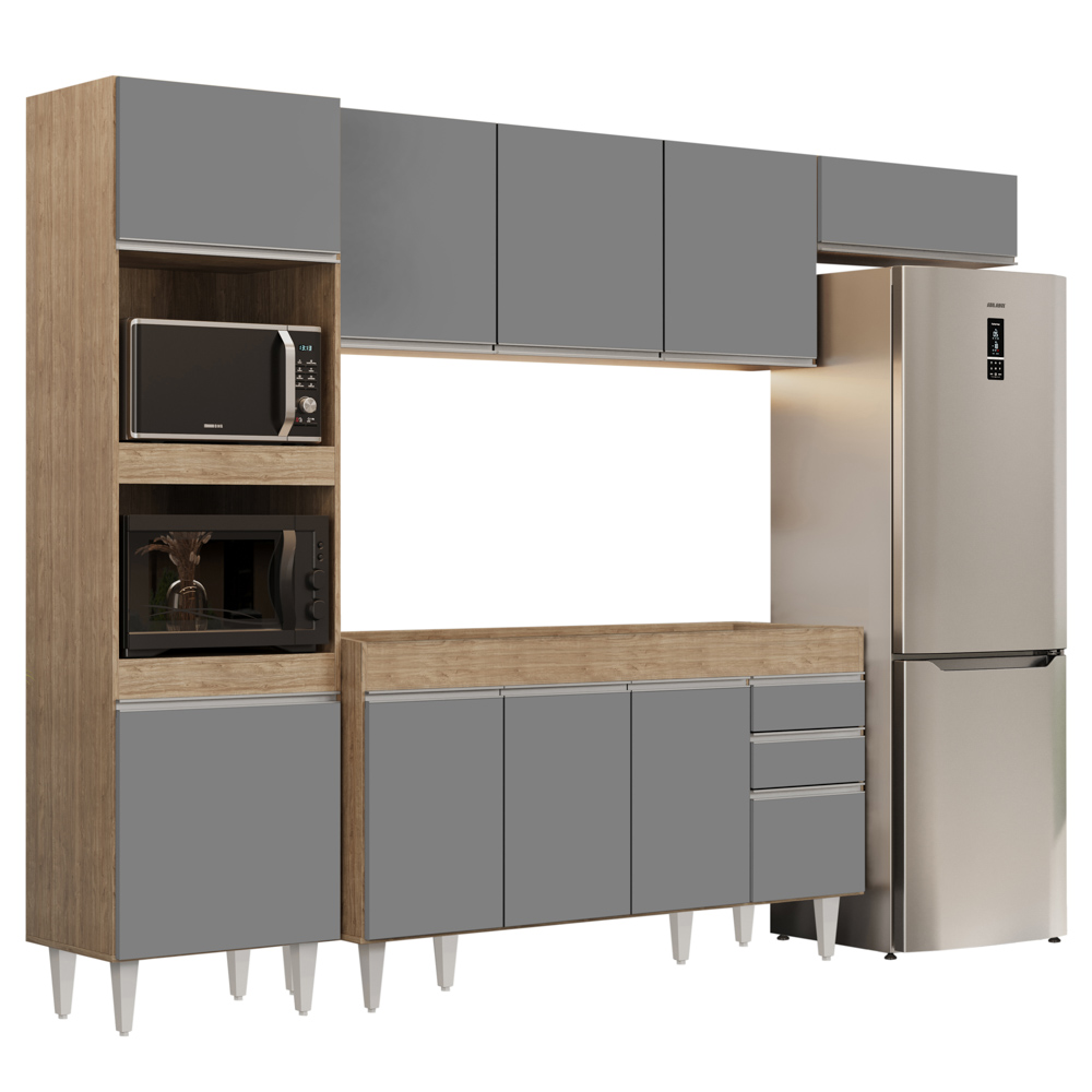 Armário de Cozinha Modulada 4 Peças CP10 Balcão Castanho/Cinza - Lumil