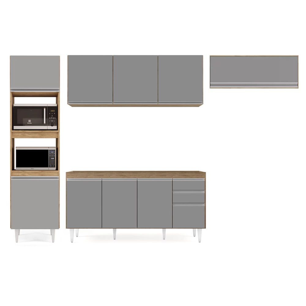 Armário de Cozinha Modulada 4 Peças CP10 Balcão Castanho/Cinza - Lumil