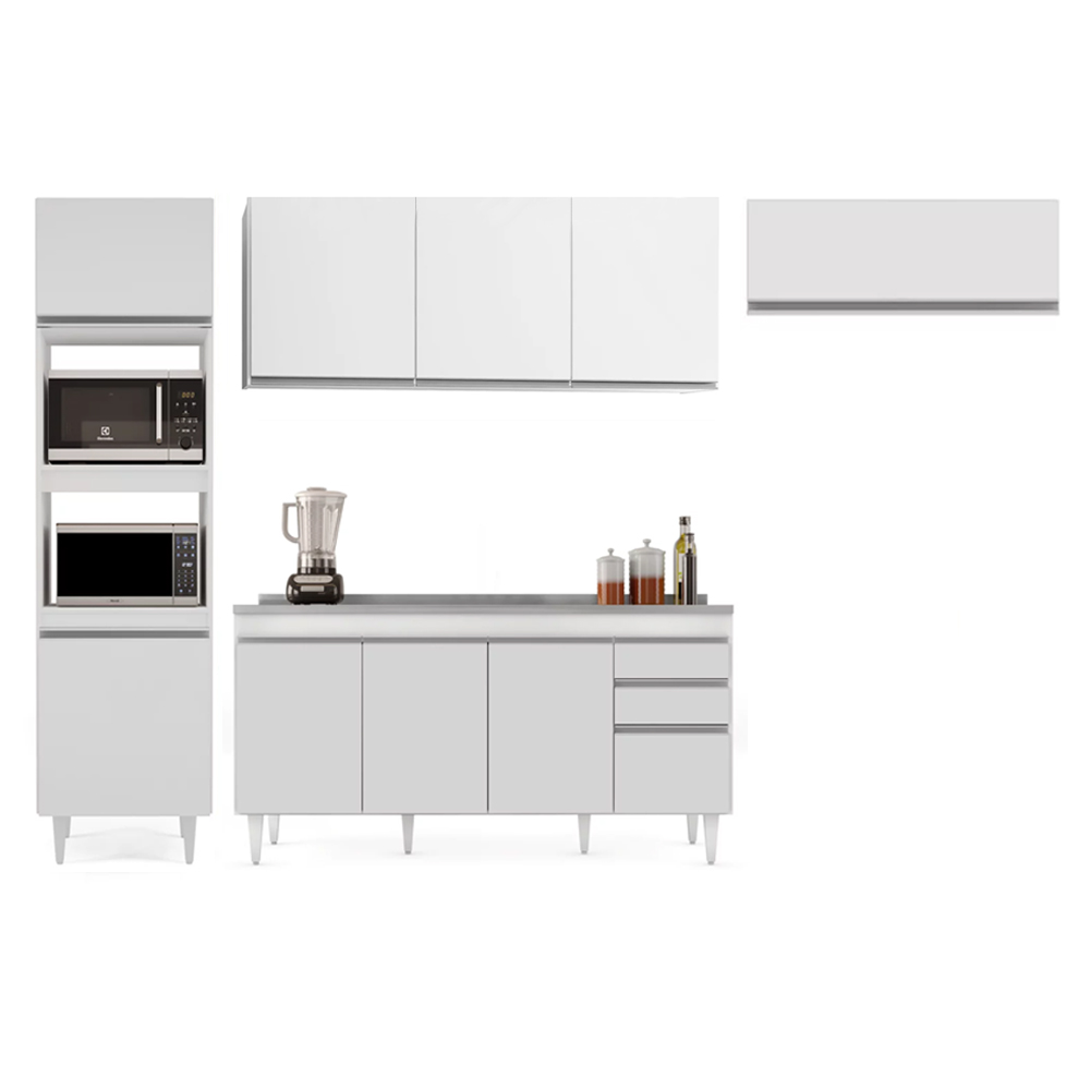 Armário de Cozinha Modulada 4 Peças CP12 Balcão com Pia Inox Branco - Lumil