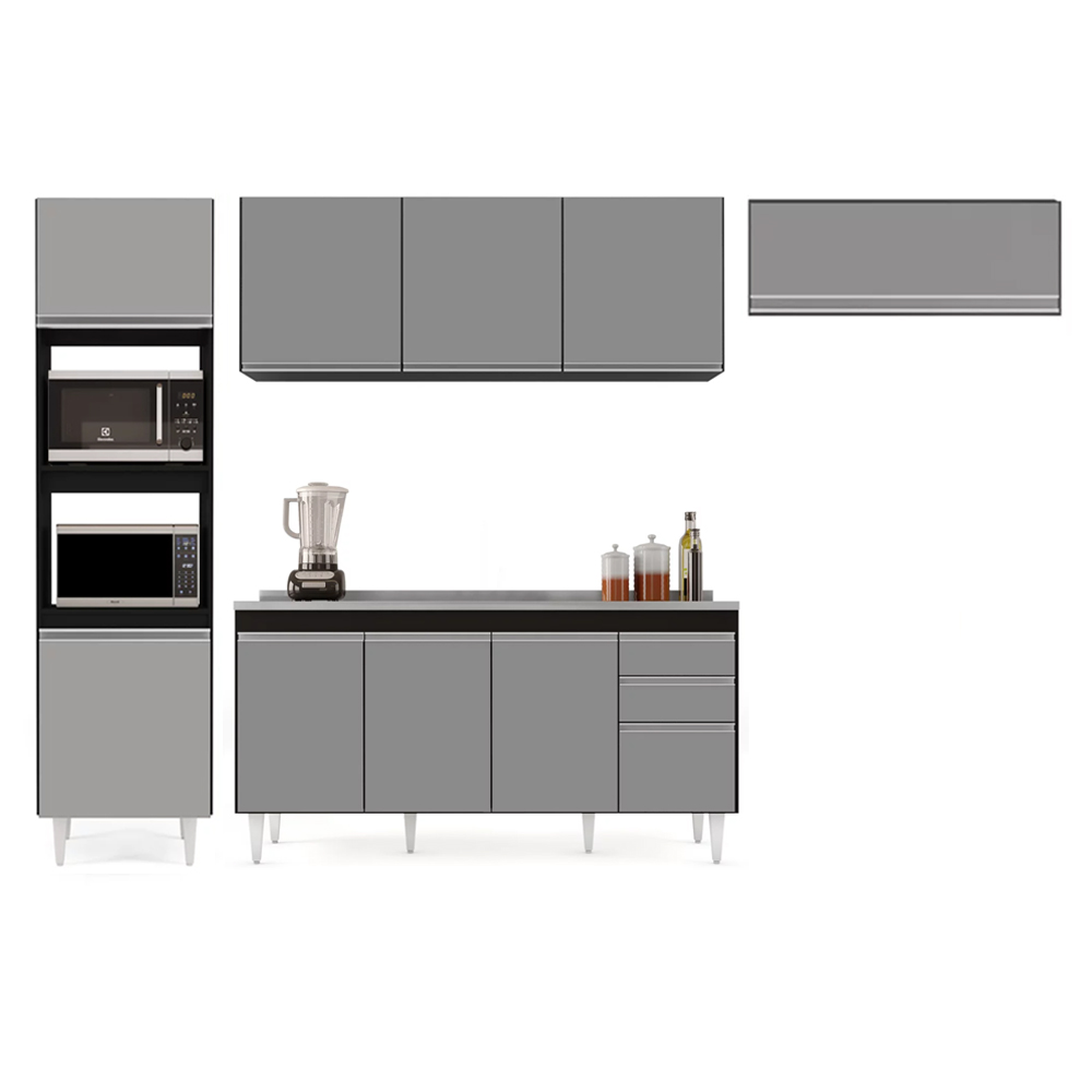 Armário de Cozinha Modulada 4 Peças CP12 Balcão com Pia Inox Preto/Cinza - Lumil